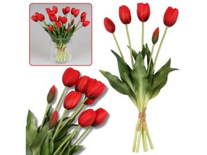 Silikónové tulipány, červené, ako živé, kytica 5 kusov