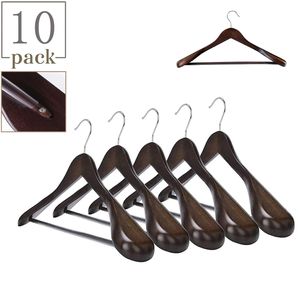 Kleiderbügel und Anzugbügel aus Holz mit extra breiter Schulterauflage 10 Stück (Dunkle Farbe)