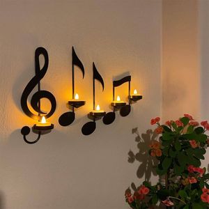 Kerzenständer Wandmontage, 4 Stück Kerzenhalter Schwarz Note Form Wanddekoration Stabkerze Metall Deko Kerzenleuchter Ornament, Kreative Kerzen Ständer für bis Ø5cm Kerzen