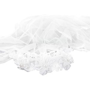 Oblique Unique Haarreifen mit Brautschleier Blumen Perlen JGA Hochzeit Braut Schleier weiß