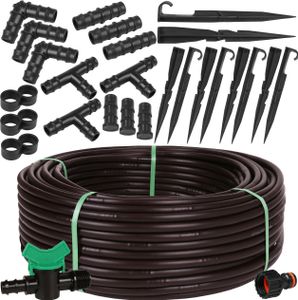 Braune Tropfleitung mit Druckkompensierung  Tropfschlauch Tropfbewässerung 16mm/2,2 LPH  EU 25m+Zubehör