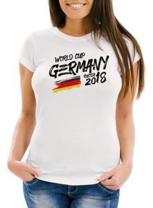 Damen Fan-Shirt Deutschland WM 2018 Fußball Weltmeisterschaft Trikot Flagge T-Shirt Fußball-Shirt Deutschland-Shirt Fan-Trikot Deutschland-Trikot Moonworks® weiß XL