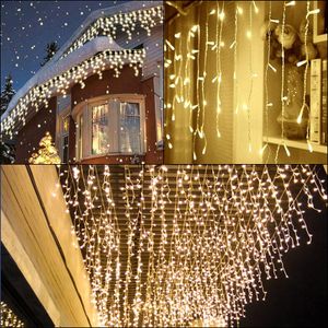 Fiqops LED Eisregen Lichterkette 600 LEDs 20m warmweiß Weihnachten Eiszapfen Eisregenkette Außen