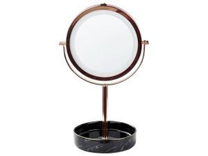 BELIANI Kosmetikspiegel mit LED-Beleuchtung Roségold u. Schwarz ø 26 cm aus Eisen u. Keramik Doppelseitig Vergrößerungsspiegel Schminkspiegel