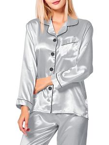 Damen Schlafanzüge Satin Pyjamas Sets Zweiteilige Outfits Schlafanzug Baggy Lounge Set Grau,XL