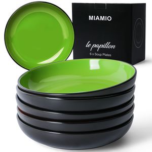 MIAMIO - Suppenteller Set Grün, Pasta Teller Le Papillon Kollektion (6 x 900 ml)