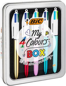 BIC Druckkugelschreiber 4 Colours Kollektion 5er Metallbox