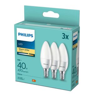 Philips LED Lampe ersetzt 40W, E14 Kerzenform B35, weiß, warmweiß, 470 Lumen, nicht dimmbar, 3er Pack