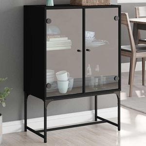 vidaXL Beistellschrank mit Glastüren Schwarz 69x37x100 cm