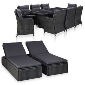 Prolenta Premium  11-tlg. Garten-Essgruppe Poly Rattan Schwarz