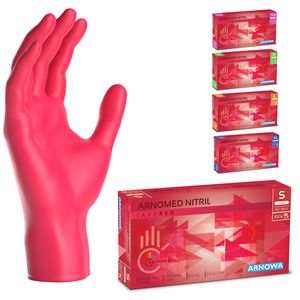 ARNOMED Einweghandschuhe Rot, Nitril Handschuhe 100 Stk, Einmalhandschuhe Gr XS-XL, Einweg Handschuhe puder- & latexfrei - Gr. S