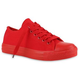 Mytrendshoe Damen Sneakers Stoffschuhe Sportschuhe Freizeit Schnürer 816741, Farbe: Rot, Größe: 36