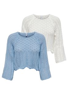 Only Damen Strick-Pullover OnlNola Grobstrick 3/4 Arm Crop Sweater Einfarbig, Farbe:Weiß, Größe:L