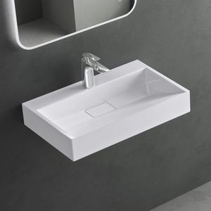 Mai & Mai Waschbecken Aufsatzwaschbecken Hänge-Waschtisch Rechteckig 1 Armaturenloch Breite: 60cm inkl. Ablaufgarnitur Col19