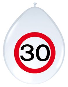 luftballons Verkehrszeichen 30 Jahre 30 cm Latex weiß 8 Stück