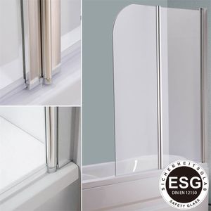 Mucola Duschabtrennung Badewannen Badewannenaufsatz ESG Glas Duschtrennwand  Badewannenfaltwand Duschwand - 141x117 Klarglas