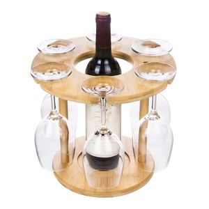 Weinglas-Halter Gläserregal aus Bambus modernes Design für bis zu 6 Wein-Gläser + 1 Flasche