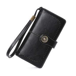 Damen Leder große Geldbörse, Frauen Leder Geldbeutel Lang Portemonnaie Geldtasche mit 24 Kartenfächer und RFID-Schutz (Schwarz)