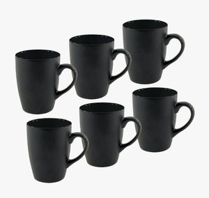 Porzellan Kaffeetasse 6er Set 340 ml - schwarz matt - Kaffeebecher Teetasse mit Henkel