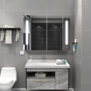 CLIPOP Spiegelschrank mit Beleuchtung für Badezimmer, mit Verstellbare Ablagen, 2 Türen, Weiß