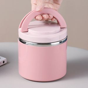 1000ml Thermo Lunchbox aus Edelstahl mit Griff, Vakuumversiegelung wärmender Lebensmittelbehälter, Frühstückstasse, Suppenschüssel, rosa