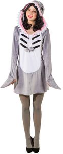 O9983-42-44 grau-weiß Damen y Hai Kleid Raubfisch Kostüm mit Rückenflosse Gr.42-44