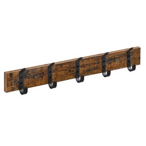 ACAZA Wandgarderobe aus Holz mit 5 Haken - Kompakter Wandgarderobenständer - Industrieller Stil - Vintage Braun/Schwarz