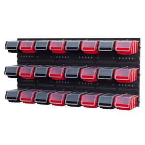 Súprava nástenných policových boxov 24 stohovacích boxov čierna červená