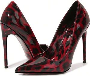 Mode leopard print wies high heels stilettos große größe der einzelnen schuhe Y2K stil temperament y frauen schuhe-Rot-Größe35