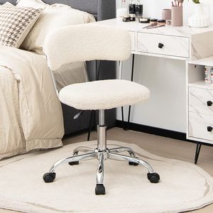 COSTWAY Schreibtischstuhl Drehstuhl gepolstertem Sitz höhenverstellbar 360° drehbar Bürostuhl ohne Armlehne Computerstuhl Weiß