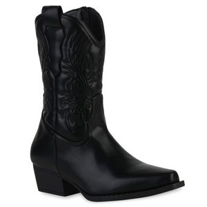 VAN HILL Damen Leicht Gefütterte Cowboy Boots Schuhe 839572, Farbe: Schwarz, Größe: 37