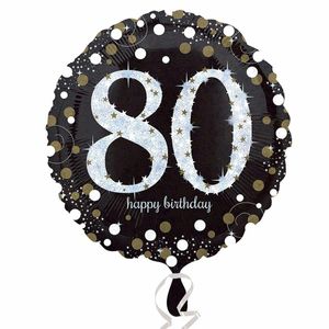 AMSCAN 3374201 Happy Birthday 80 fóliový balónek - Ø 43 cm, černý/bílý, konfety