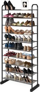 COSTWAY Schuhregal mit 10 Ebenen, Schuhablage für 30 Paar Schuhe mit abnehmbarem Regal & Metallrahmen, platzsparender Schuhaufbewahrung für Flur, Wohnzimmer, Eingang, Schwarz, 66 x 29 x 152 cm