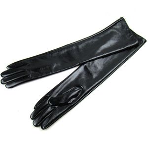 Mode Frauen winddicht lange Faux Leder volle Fingerhandschuhe Partei Armwärmer - (schwarz)
