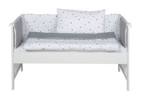 Schardt Beistellbett Micky 60x120 cm,  weiß lackiert inkl. Komfort-Matzratze und textiler Ausstattung Sternchen grau