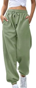 Damen Freizeit-Sweathose mit Kordelzug, Weite Jogginghose, Weiche Bequeme Hosen mit Taschen und elastischen Bündchen, Grün, XL