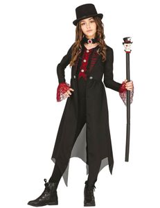 Schickes Gothic-Kostüm für Kinder Halloween schwarz-rot