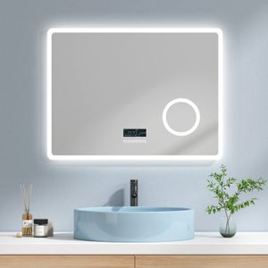 EMKE LED Badspiegel 80x60cm Badezimmerspiegel mit Beleuchtung Kaltweiß Lichtspiegel Wandspiegel mit Touchschalter, Beschlagfrei, Bluetooth Lautsprecher, 3-Fach Vergrößerung Schminkspiegel IP44 Energiesparend EMKE LED Badspiegel 80x60cm Badezimmerspiegel mit Beleuchtung Kaltweiß Lichtspiegel Wandspiegel mit Touchschalter, Beschlagfrei, Bluetooth Lautsprecher, 3-Fach Vergrößerung Schminkspiegel IP44 Energiesparend