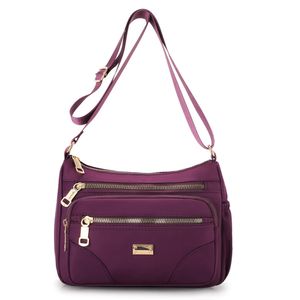 Damen Handtasche Brieftasche Große Kapazität Satchel Nylon Reißverschluss Umhängetaschen Lila