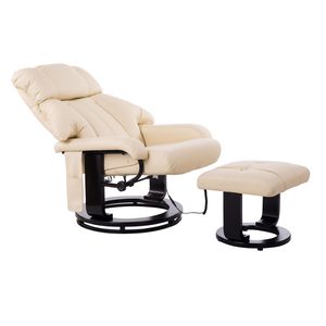 HOMCOM Relaxliege mit Hocker 360°drehbarer Fernsehsessel mit Liegefunktion Massagesessel Liegesessel Ergonomischer Stuhl Sessel PolyurethanCreme 76 x 80 x 102 cm