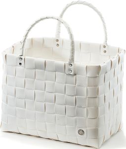 Kobolo Tasche Einkaufskorb geflochten Kunststoff Shopper  - WHITE XXL - 36x22x28 cm