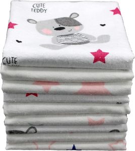Clevere Kids baby-collection saugstarke Spucktücher | 9er-Pack | Flanell Teddy rosa | Taschenformat 38x38cm | Produziert in der EU