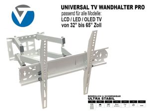 TV-Wandhalterung weiss LCD LED Fernseher Wandhalter Wandhalterung Universal 32 - 65 Zoll Neigbar Schwenkbar VESA 400x400 300x300 200x200 100x100 75x75