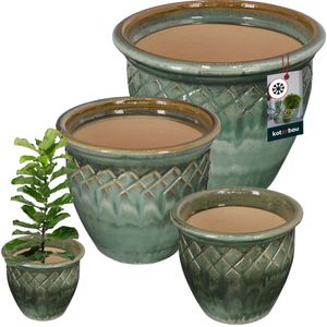 KOTARBAU® Keramik Blumentopf 3er Set Höhe 21/26/30 cm Blumenübertopf Grün Keramik glasiert & frostsicher Sukkulenten Topf Keramik Übertopf Orchideen Kakteen Topf Flower Pots Übertopf Set