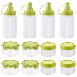 Mini Squeeze Flaschen 12er Set, Quetschflasche, Salatdressing Behälter, Outdoor Picknick Grill Gewürzflaschen, Gewürzbox, Grün
