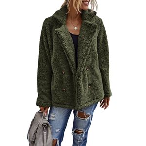 Damen Warme Teddybär Revers Jacke Outwear Damen Knopf Fleece Flauschiges Mantel Top,Farbe: Armeegrün,Größe:XL