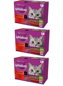 Whiskas Klassische Auswahl in Sauce Katzenfutter nass 36 Portionsbeutel à 85g (3-er Pack)
