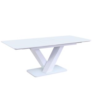 Rozkládací jídelní stůl CasaDolce ARISTIDE 200, bílý, 160/200x90x77 cm, středový výsuv, podnož MDF, skleněná deska, max. nosnost 65 kg