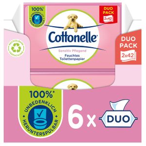 Cottonelle Feuchtes Toilettenpapier Sensitive Duo-Pack Feuchttücher 6 x 84 Stk.
