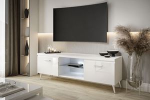 TV-Schrank 150 Hochglanz mit LED-Beleuchtung Weiß / Weiß hochglanz